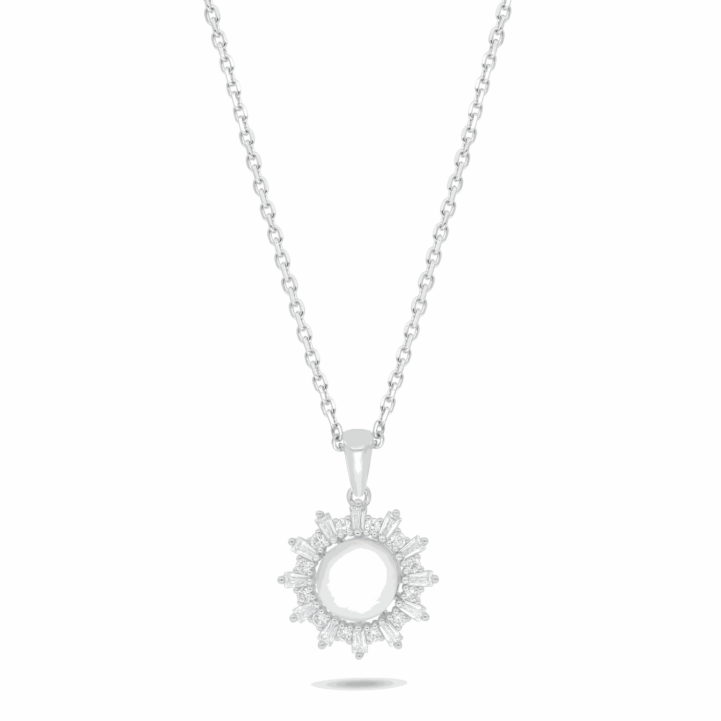 Sterling Silver 925 Necklace Rhodium Plated Embedded With Natural White Pearl And White Zircon