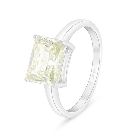 Sterling Silver 925 Ring Rhodium Plated Embedded With Yellow Diamond