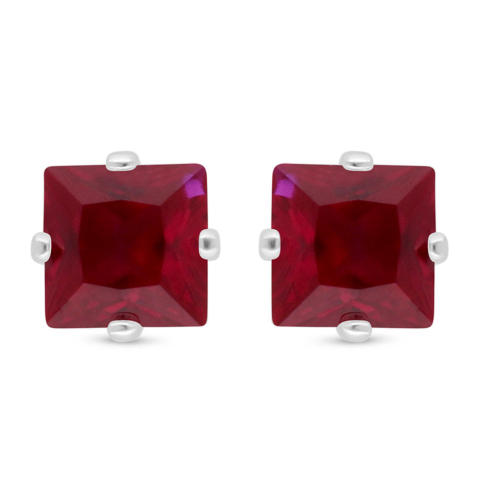 Sterling Silver 925 Earring Rhodium Plated Embedded With Ruby Corundum