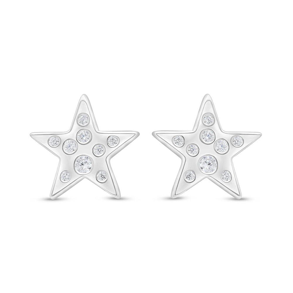 Sterling Silver 925 Earring Rhodium Plated Embedded With White Zircon