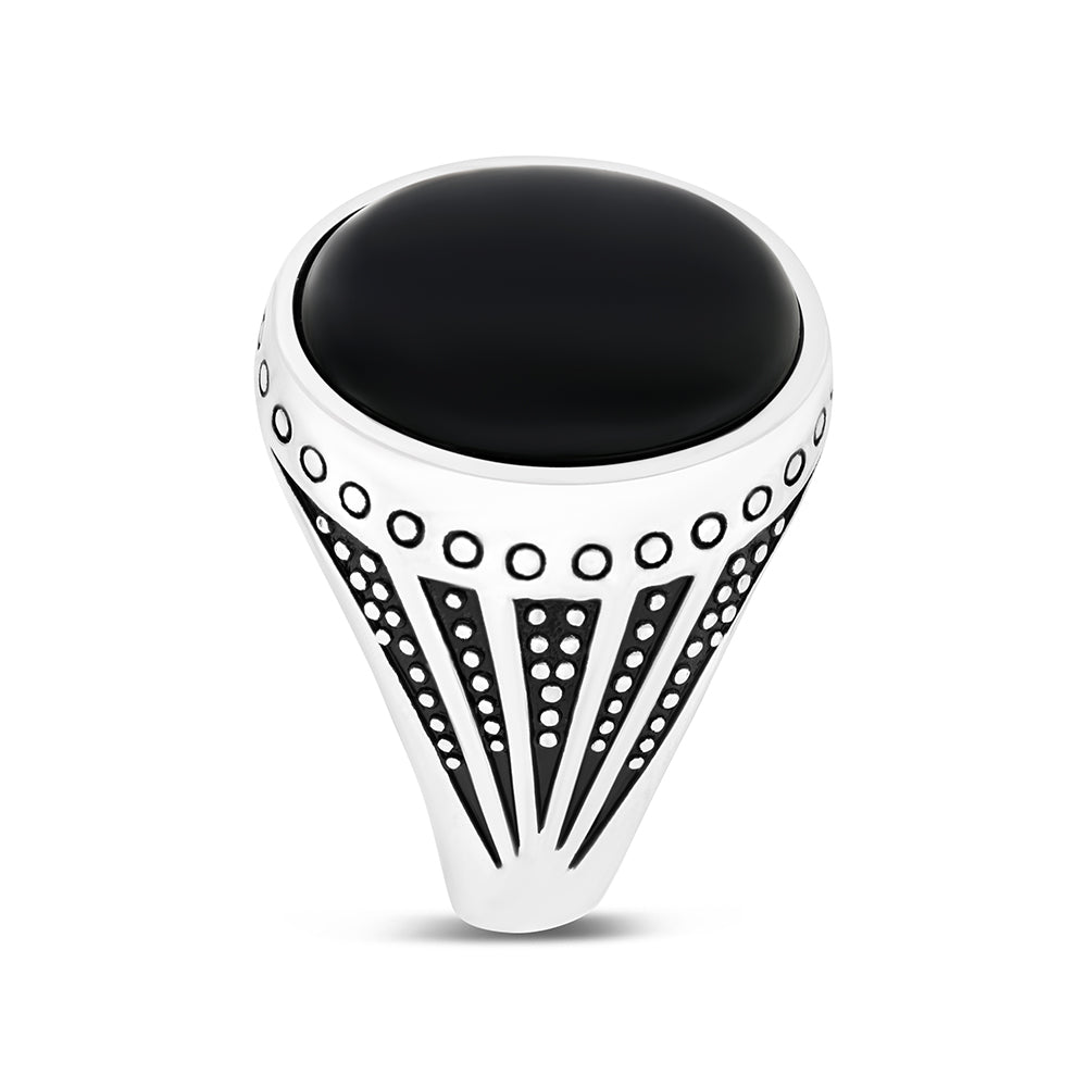 Sterling Silver 925 Ring Rhodium Plated Black Agate For Men