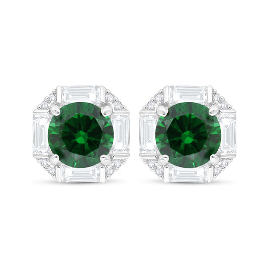 اقراط من الفضة الخالصة عيار 925 مطلي روديوم مرصعة زركون زمردي و فص ابيض