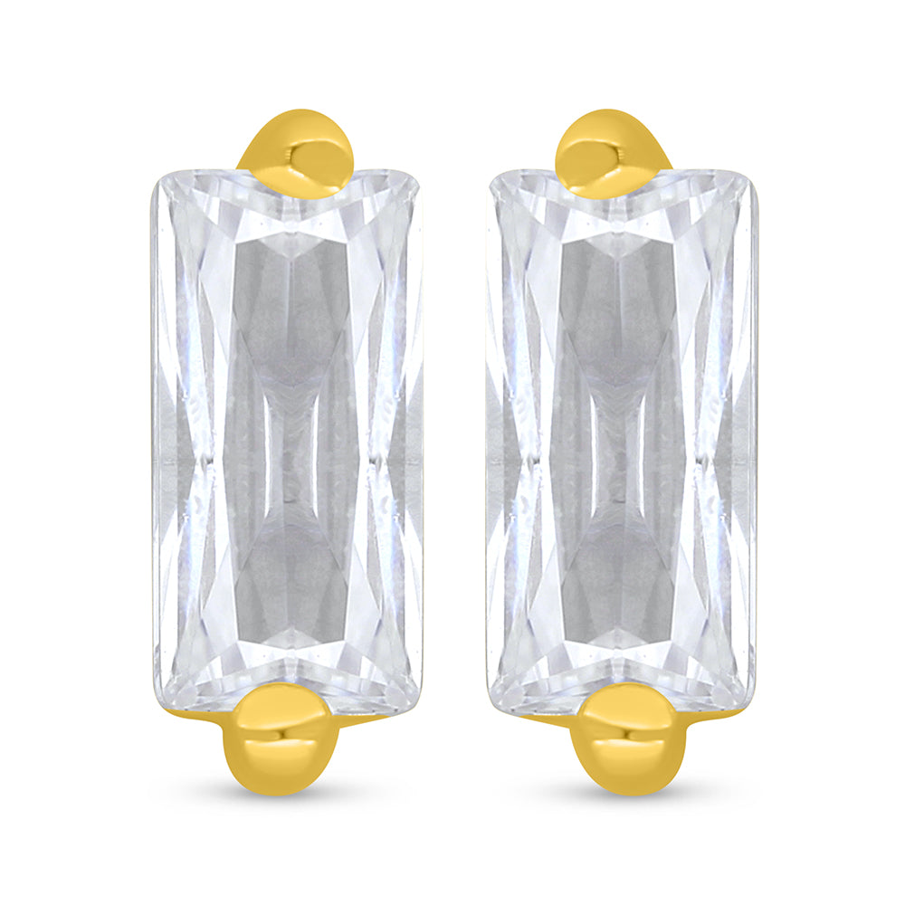 Sterling Silver 925 Earring Golden Plated Embedded With White Zircon