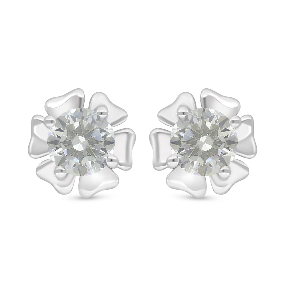 Sterling Silver 925 Earring Rhodium Plated Embedded With Diamond Zircon