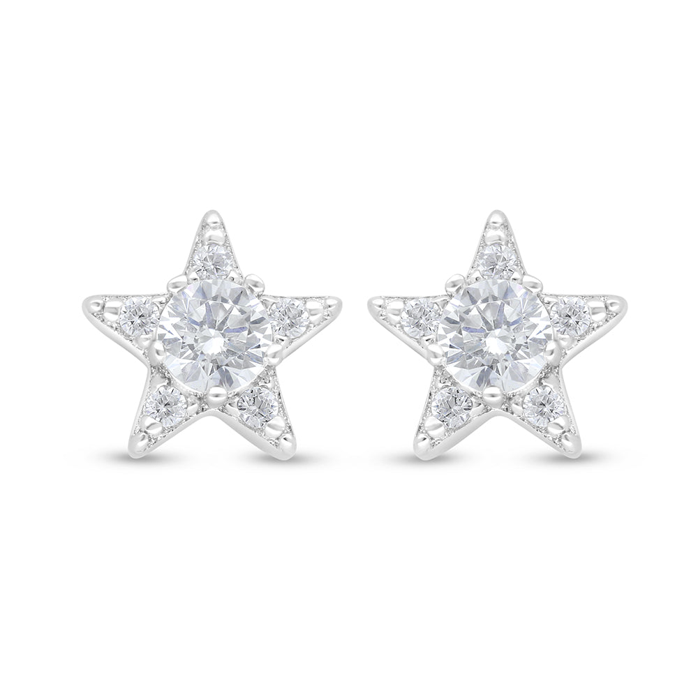 Sterling Silver 925 Earring Rhodium Plated Embedded With Diamond Zircon And White Zircon