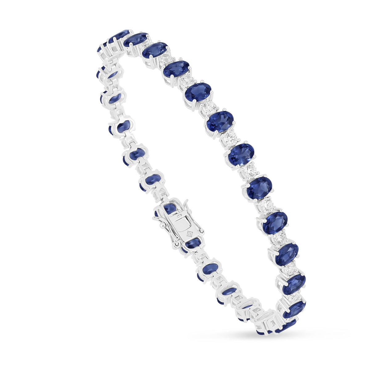 Sterling Silver 925 Bracelet Rhodium Plated Embedded With Sapphire Corundum And White Zircon