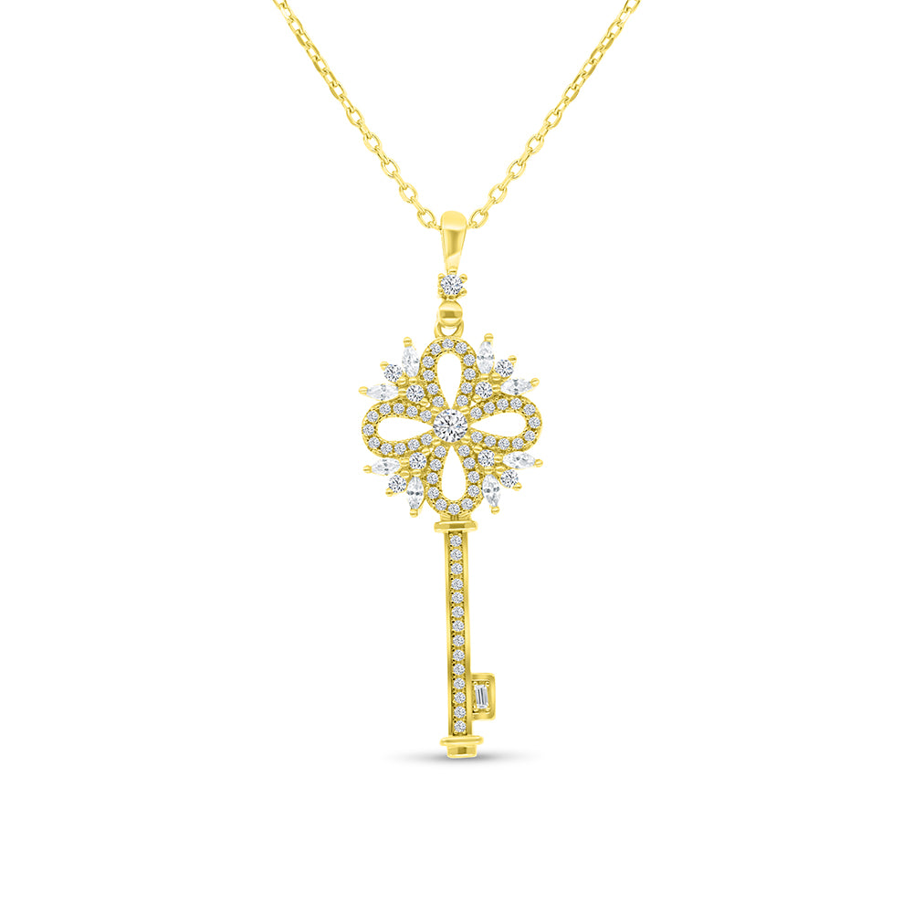 Sterling Silver 925 Necklace Gold Plated Embedded With White CZ