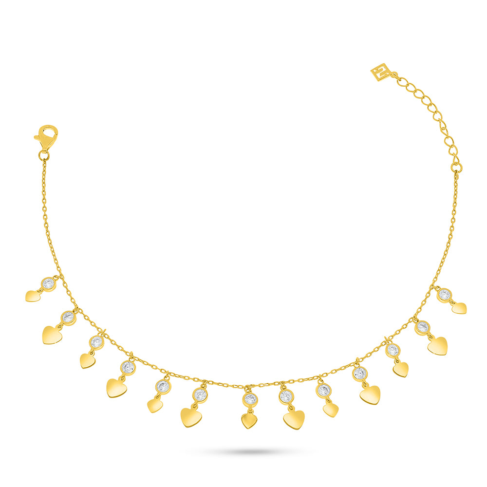 Sterling Silver 925 Bracelet Golden Plated Embedded With White Zircon