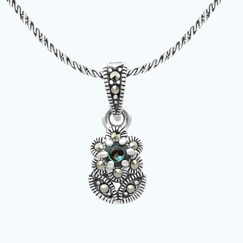 Sterling Silver 925 Pendant Embedded With Natural Blue Shell And Marcasite Stones