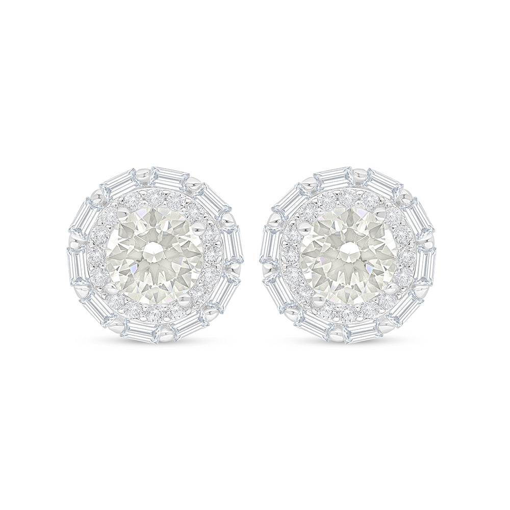 Sterling Silver 925 Earring Rhodium Plated Embedded With Yellow Diamond And White Zircon