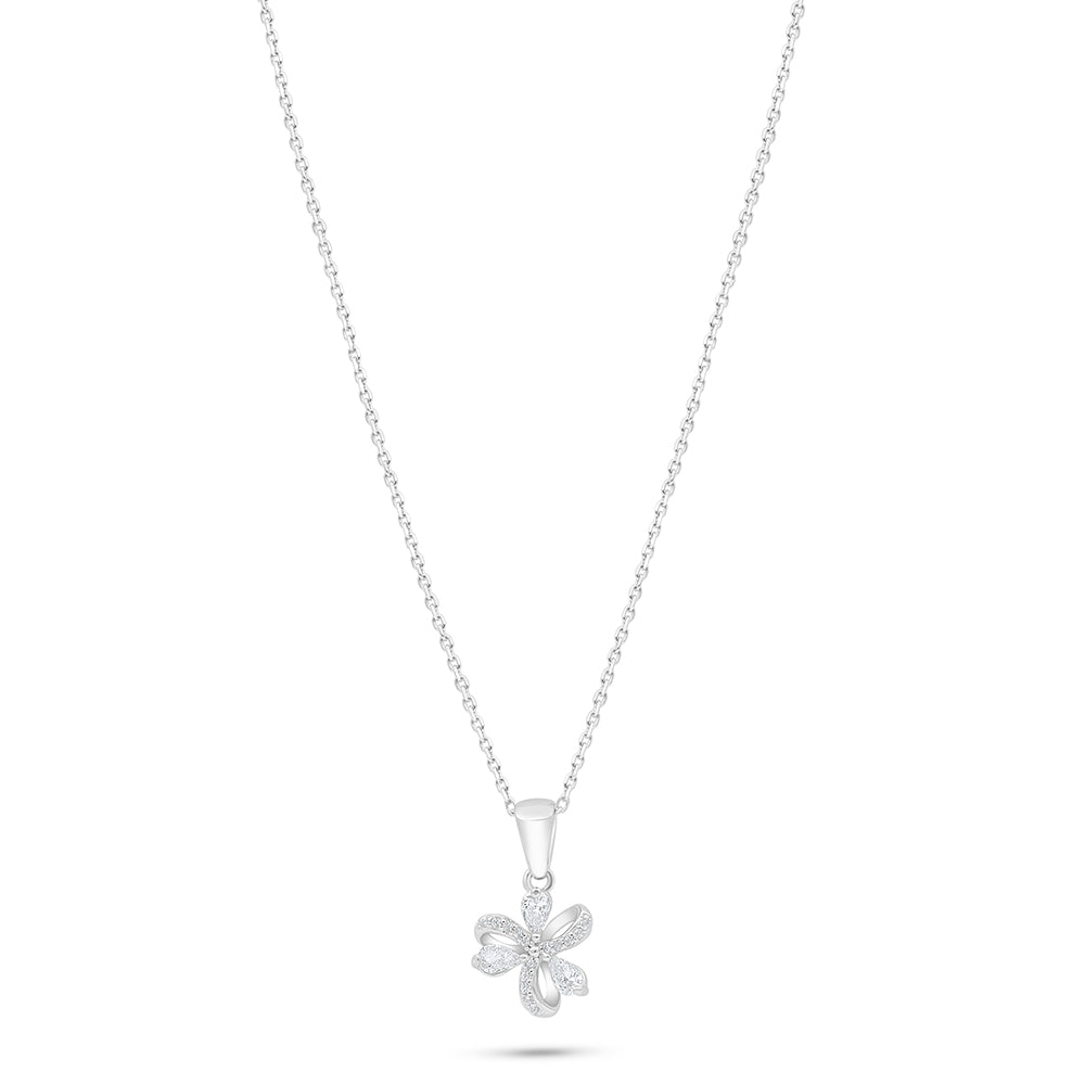Sterling Silver 925 Necklace Rhodium Plated Embedded With White Zircon