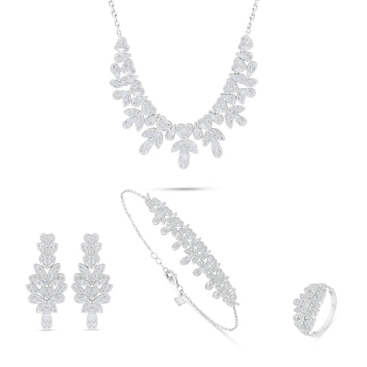 Sterling Silver 925 SET Rhodium Plated Embedded With White Zircon