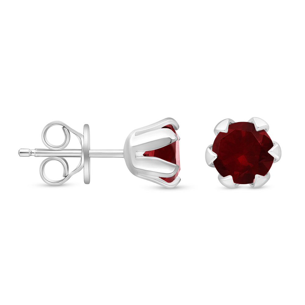 Sterling Silver 925 Earring Rhodium Plated Embedded With Ruby Corundum