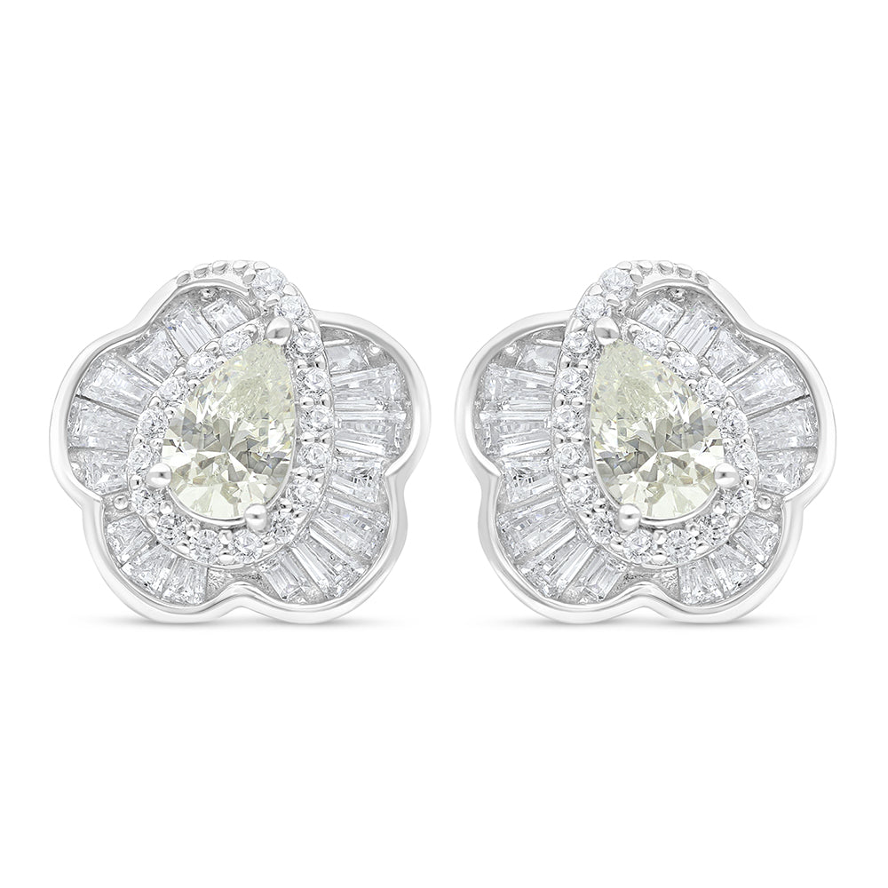 Sterling Silver 925 Earring Rhodium Plated Embedded With Diamond Zircon And White Zircon