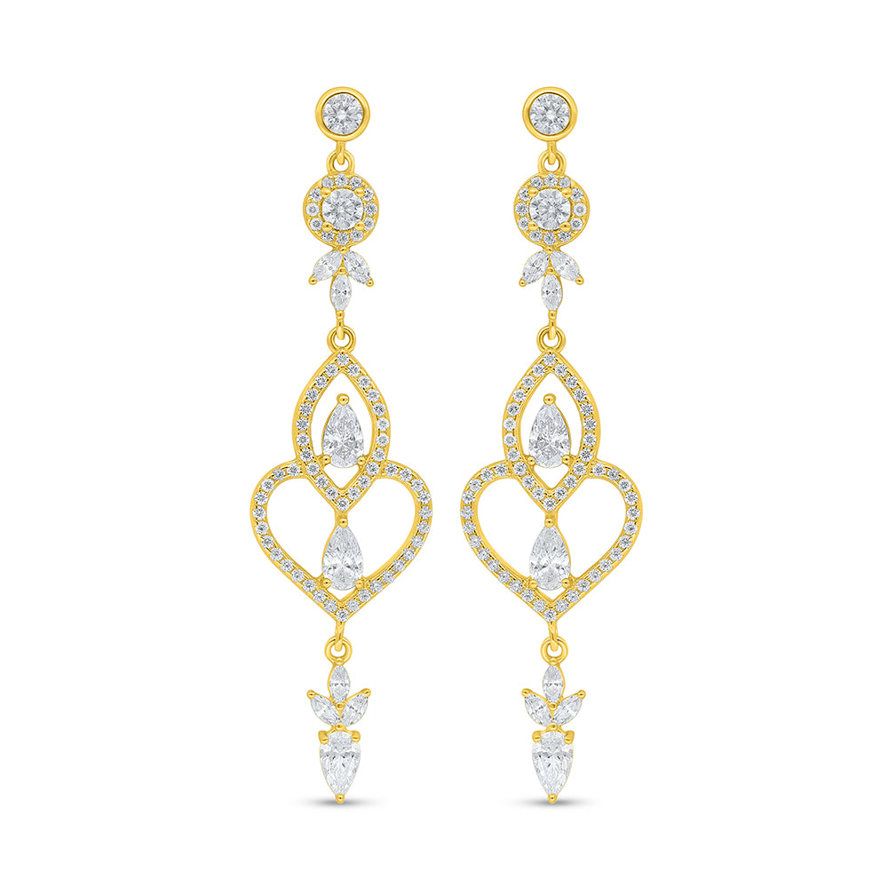 Sterling Silver 925 Earring Golden Plated Embedded With White Zircon