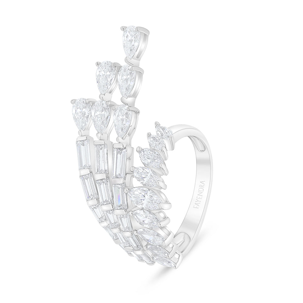 Sterling Silver 925 Ring Rhodium Plated Embedded With White Zircon