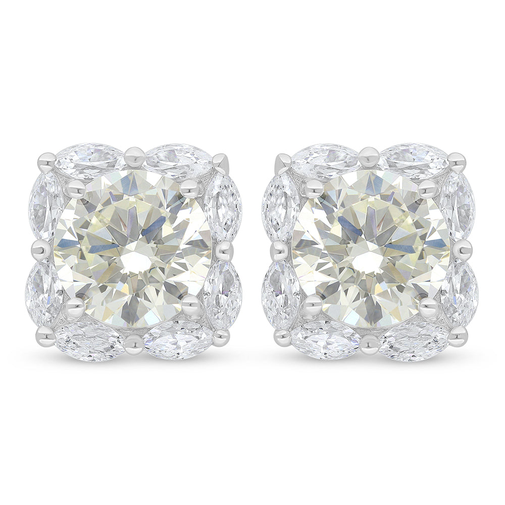 Sterling Silver 925 Earring Rhodium Plated Embedded With Diamond Zircon And White Zircon