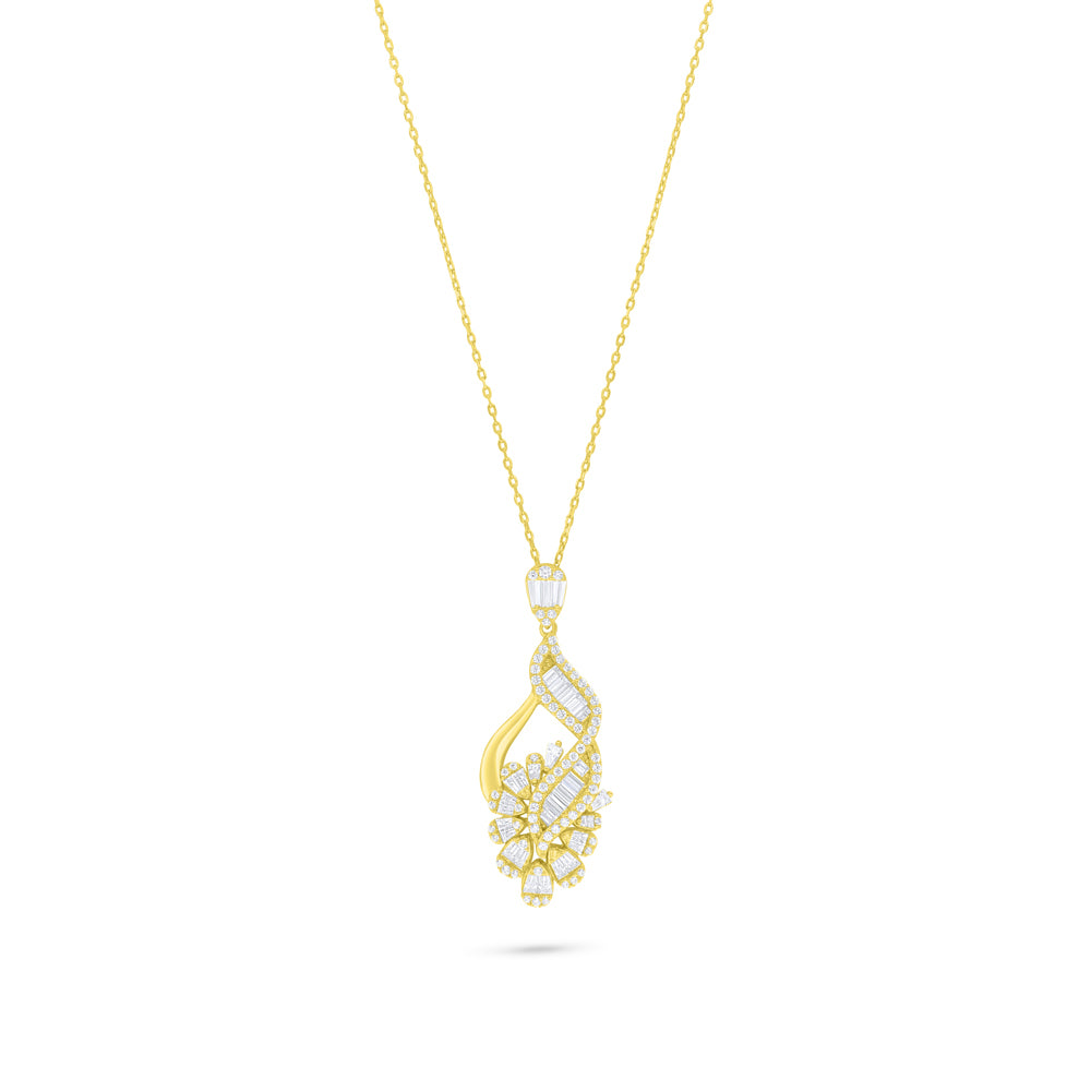 Sterling Silver 925 Necklace Golden Plated Embedded With White Zircon