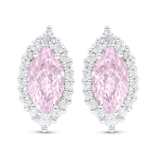 اقراط من الفضة الخالصة عيار 925 مطلي روديوم مرصعة زركون بنك و فص ابيض