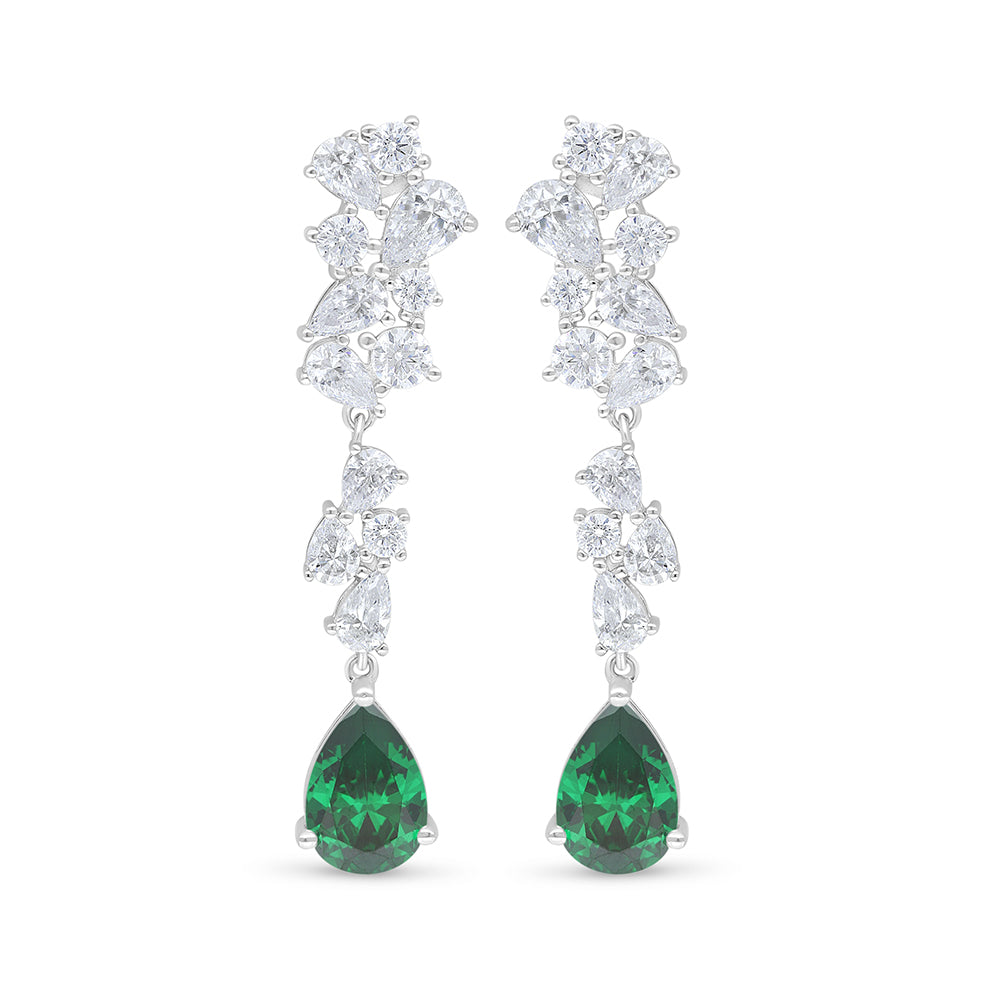 Sterling Silver 925 SET Rhodium Plated Embedded With Emerald Zircon And White Zircon