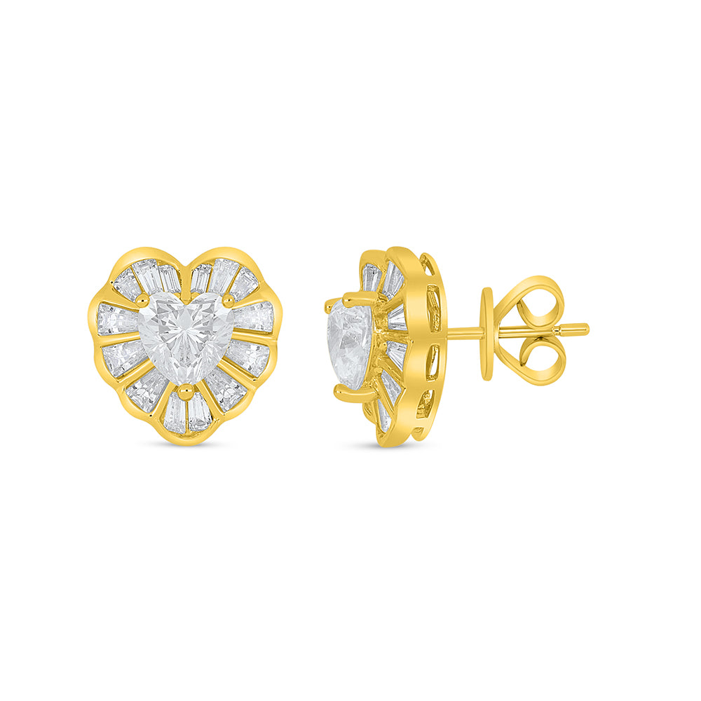 Sterling Silver 925 Earring Golden Plated Embedded With Diamond Zircon And White Zircon