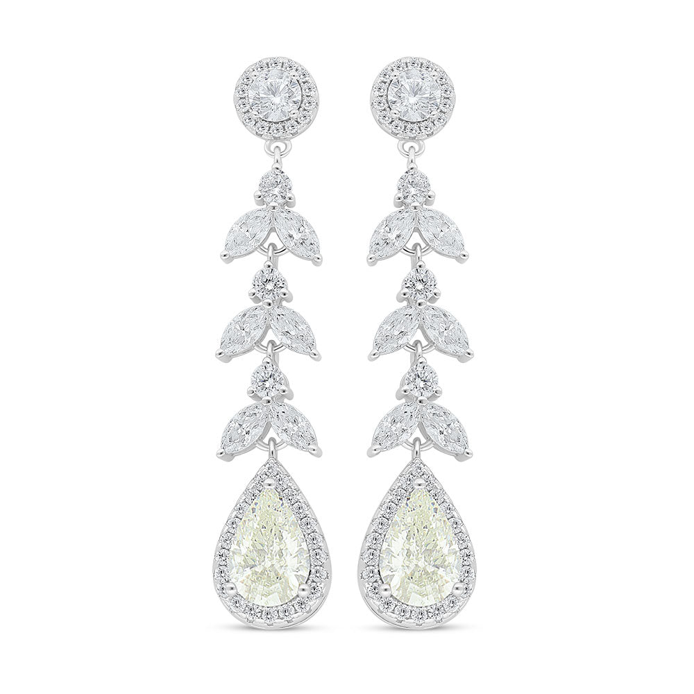 Sterling Silver 925 Earring Rhodium Plated Embedded With Diamond Color And White Zircon