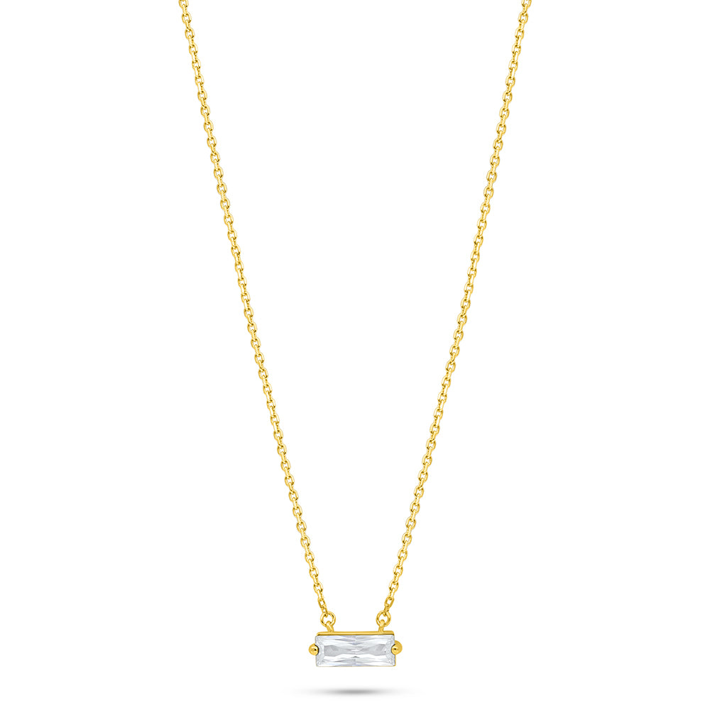 Sterling Silver 925 Necklace Golden Plated Embedded With Diamond Zircon