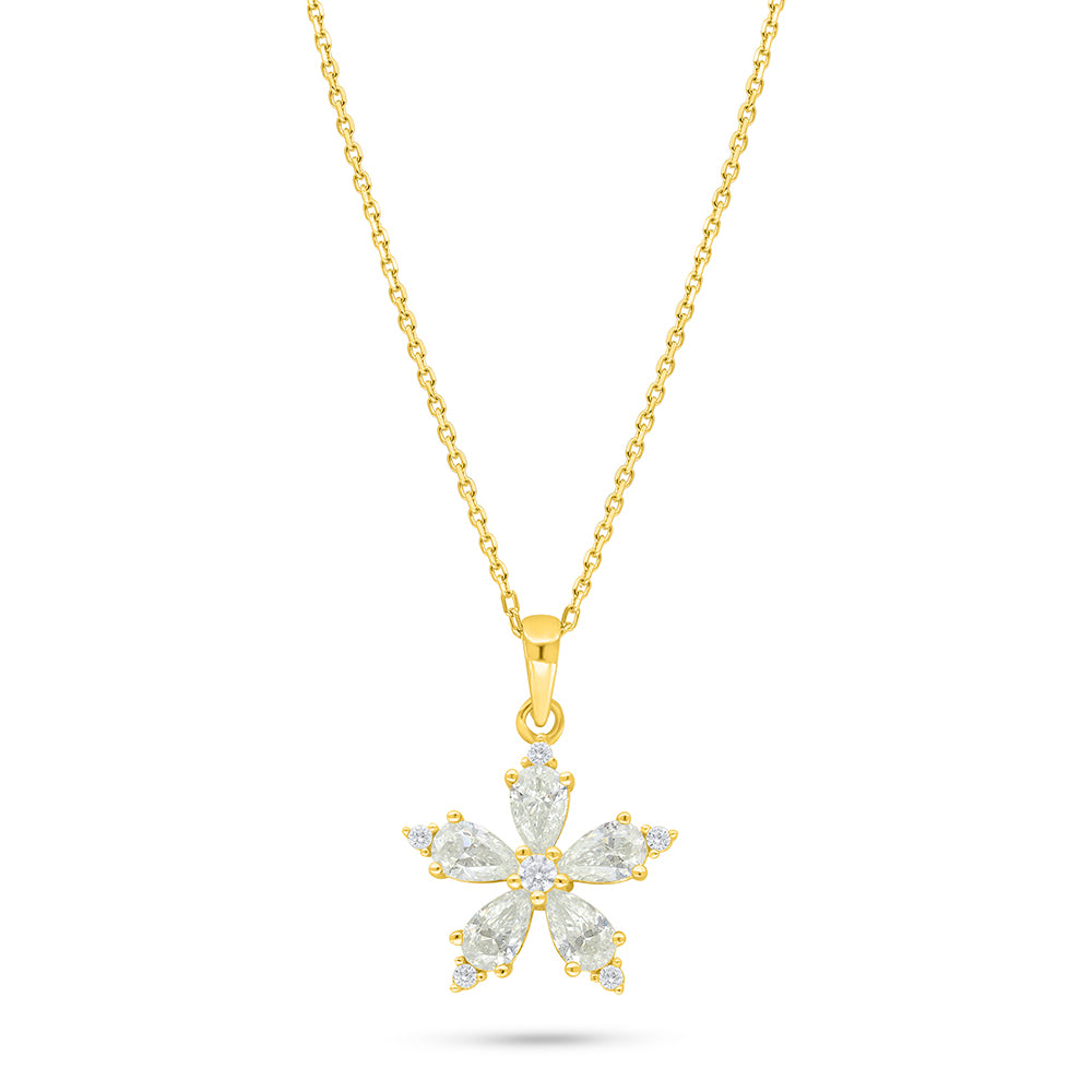 Sterling Silver 925 Necklace Golden Plated Embedded With Yellow Diamond And White Zircon