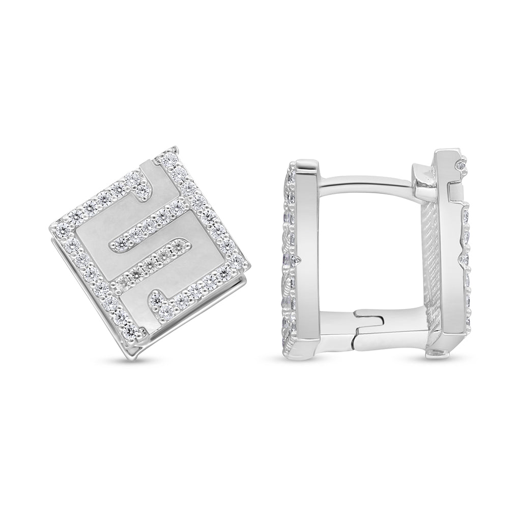 Sterling Silver 925 Earring Rhodium Plated Embedded With White Shell And White Zircon
