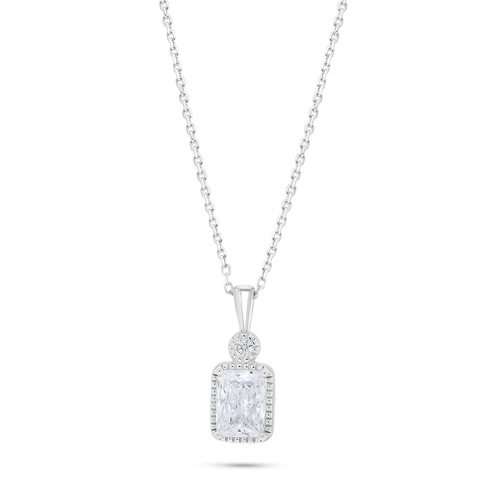 Sterling Silver 925 Necklace Rhodium Plated Embedded With White Zircon
