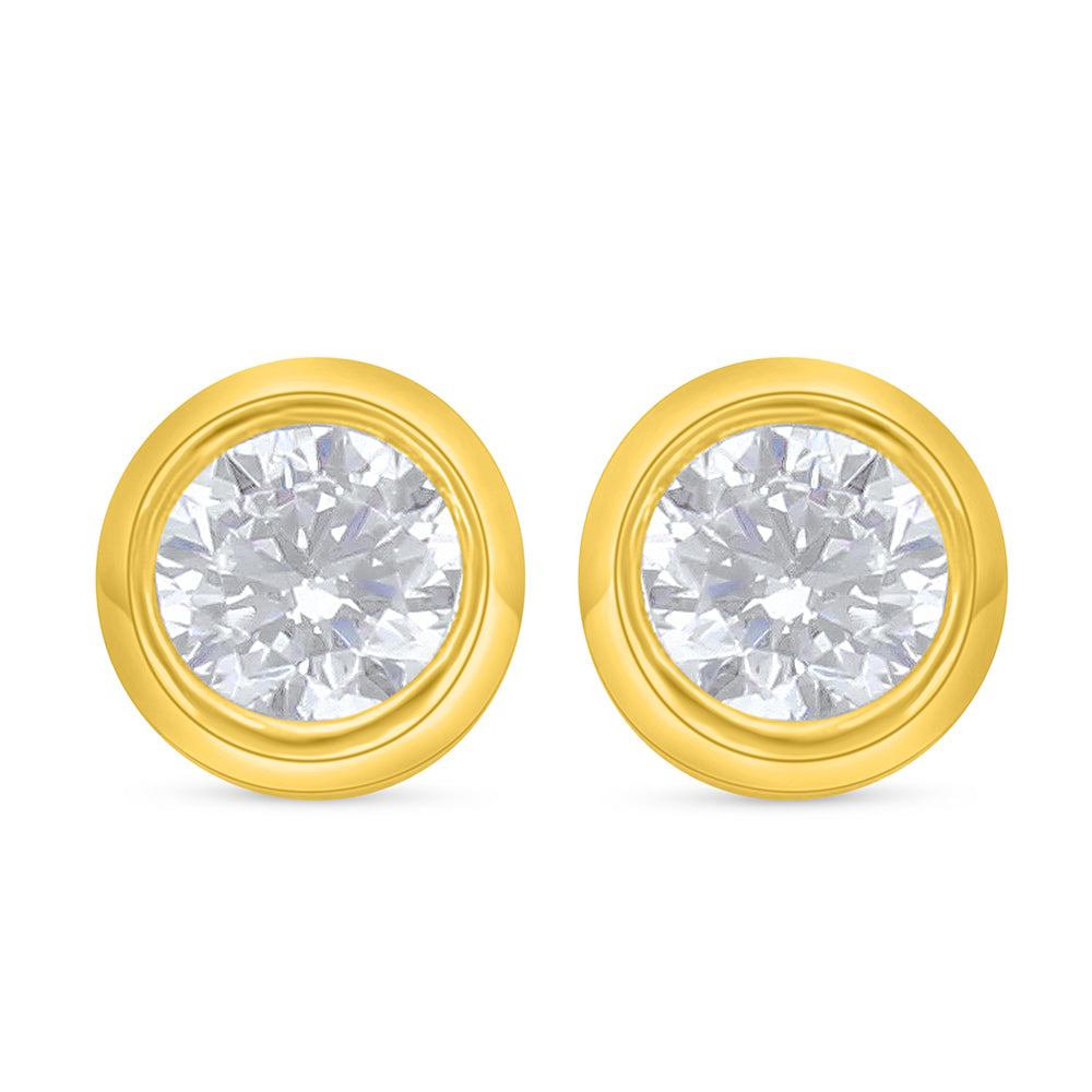 Sterling Silver 925 Earring Golden Plated Embedded With White Zircon