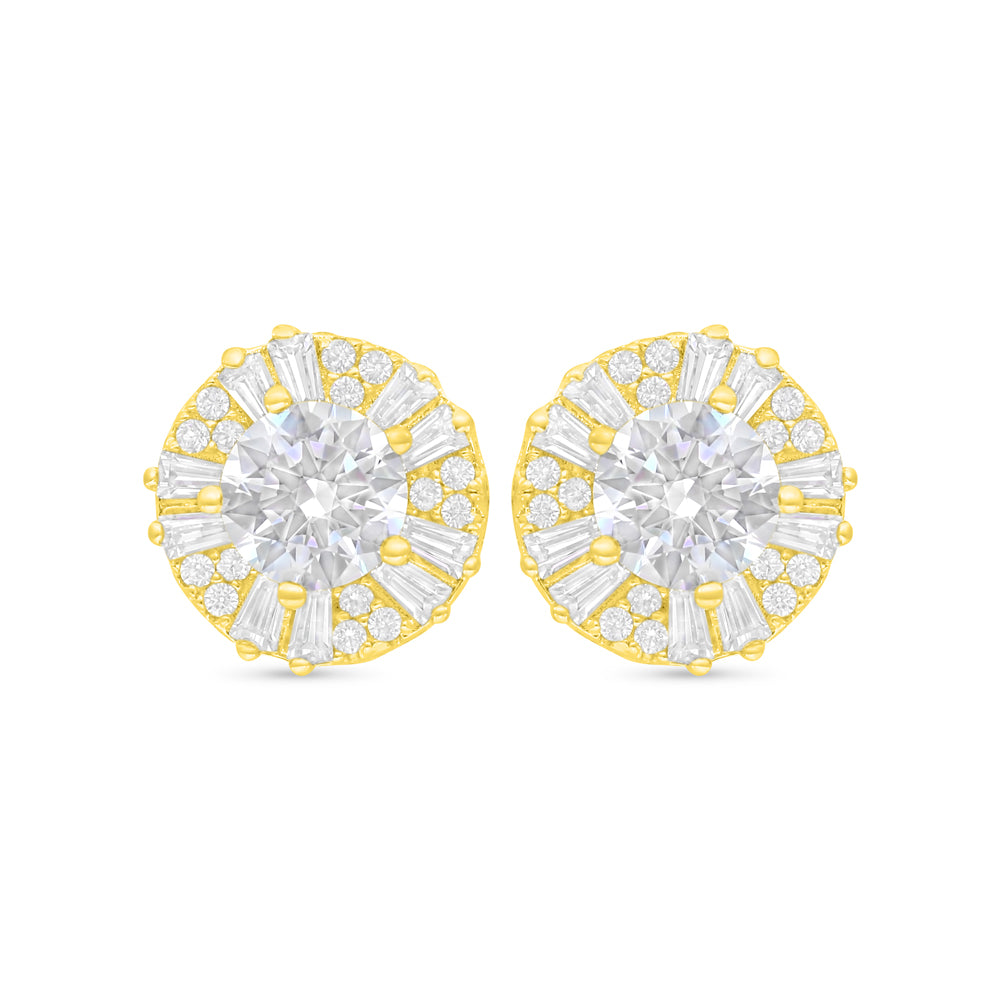 اقراط من الفضة الخالصة عيار 925 مطلي ذهبي مرصع فص ابيض