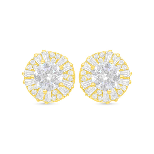 اقراط من الفضة الخالصة عيار 925 مطلي ذهبي مرصع فص ابيض