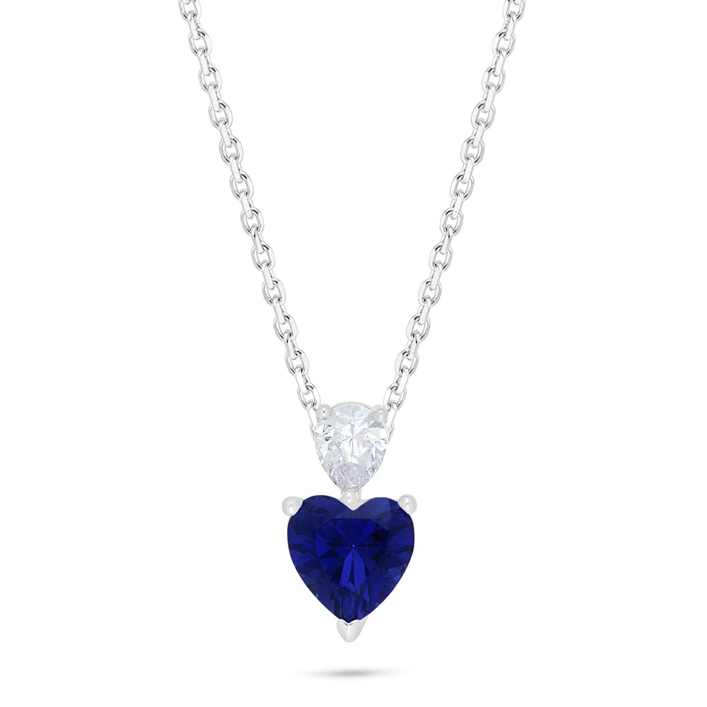 Sterling Silver 925 Necklace Rhodium Plated Embedded With Sapphire Corundum And White Zircon