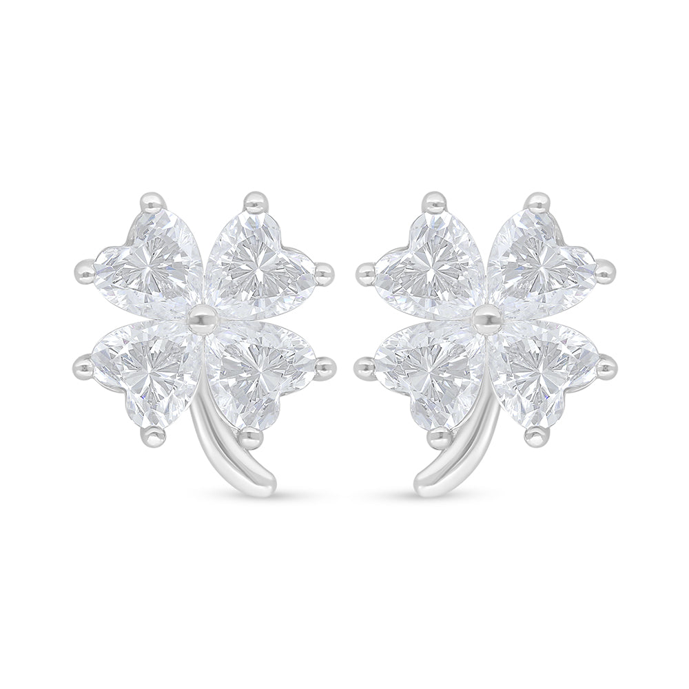 Sterling Silver 925 Earring Rhodium Plated Embedded With White Zircon