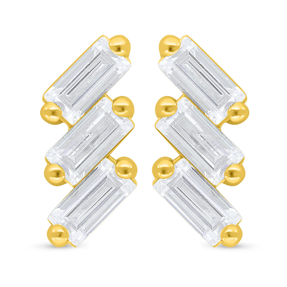 Sterling Silver 925 Earring Golden Plated Embedded With White Zircon