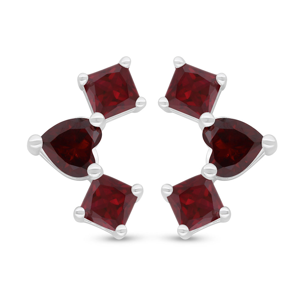 Sterling Silver 925 Earring Rhodium Plated Embedded With Ruby Corundum