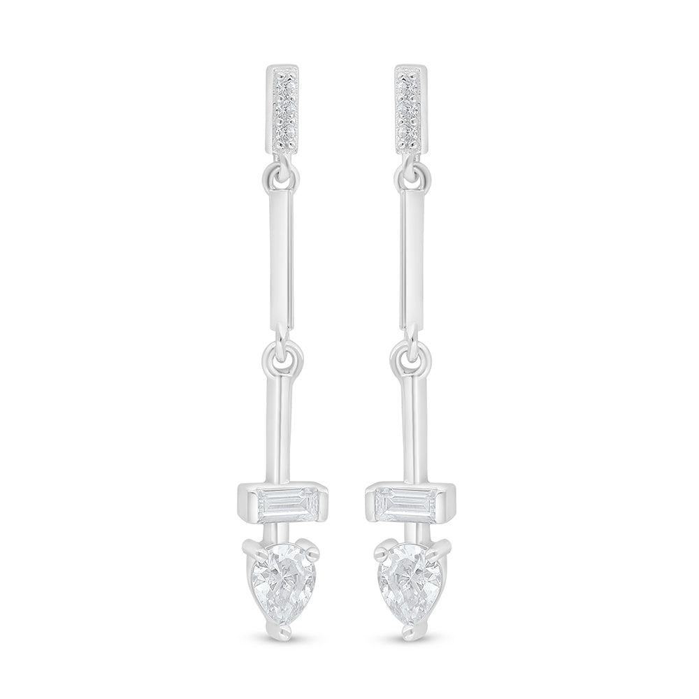 Sterling Silver 925 Earring Rhodium Plated Embedded With White Zircon