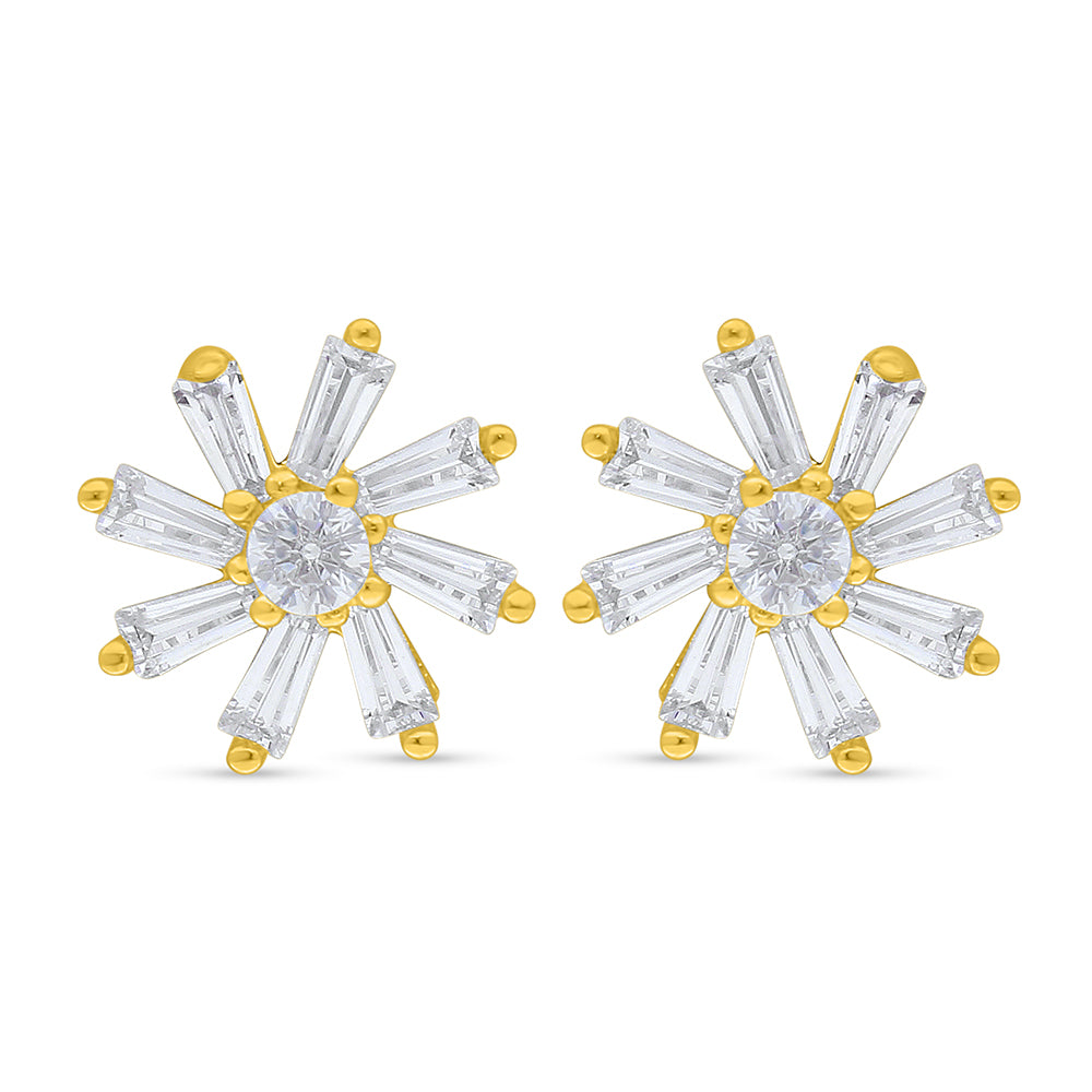 Sterling Silver 925 Earring Golden Plated Embedded With White Zircon
