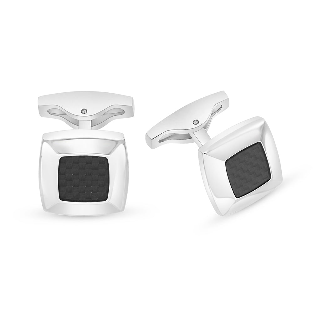 Stainless Steel Cufflink 316L Silver And Carbin Fiber Plated