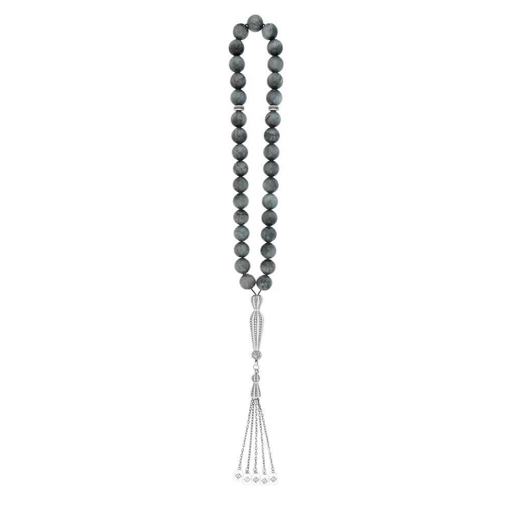 Rosary 33 Eagle Eye Round Bead 10 -11 mm With Oxidized Silver 925 Set