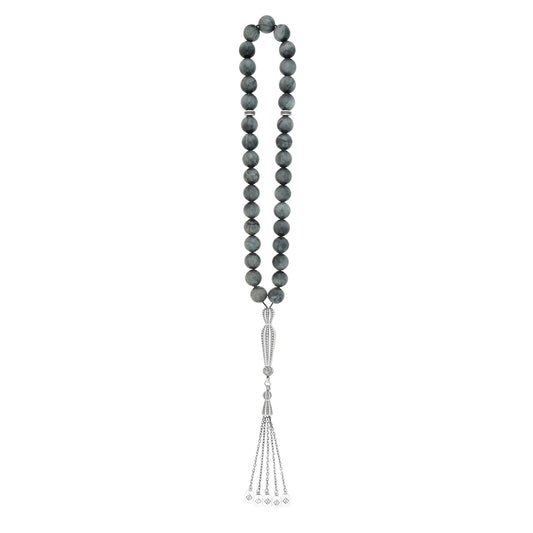 Rosary 33 Eagle Eye Round Bead 10 -11 mm With Oxidized Silver 925 Set
