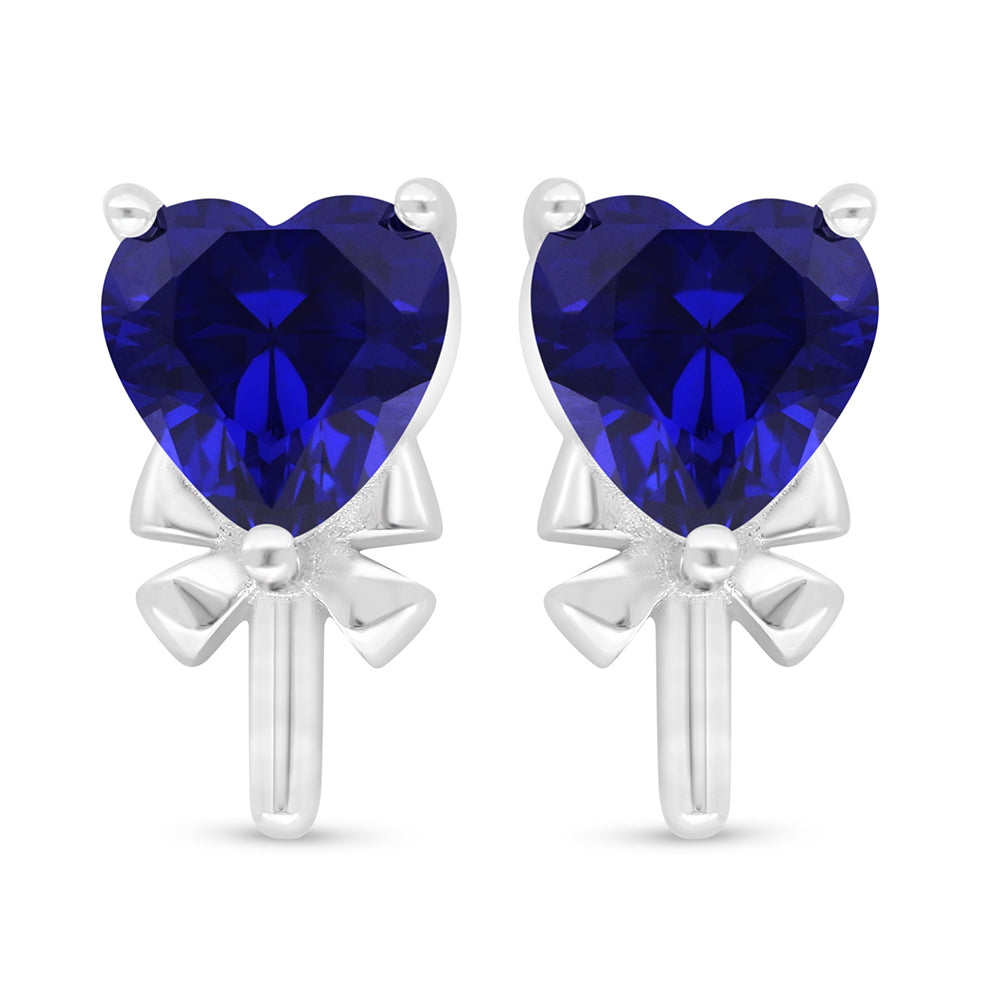 Sterling Silver 925 Earring Rhodium Plated Embedded With Sapphire Corundum