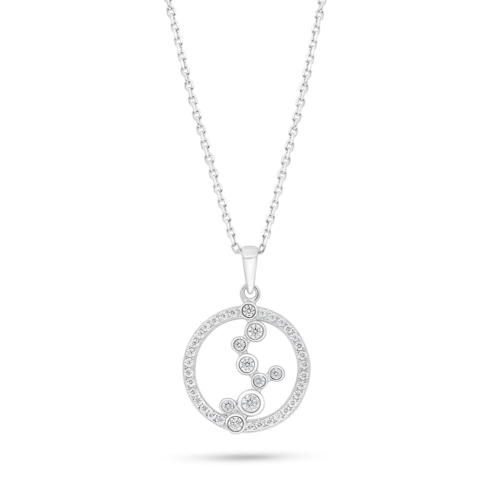 عقد من الفضة الخالصة عيار 925 مطلي روديوم مرصع فص ابيض