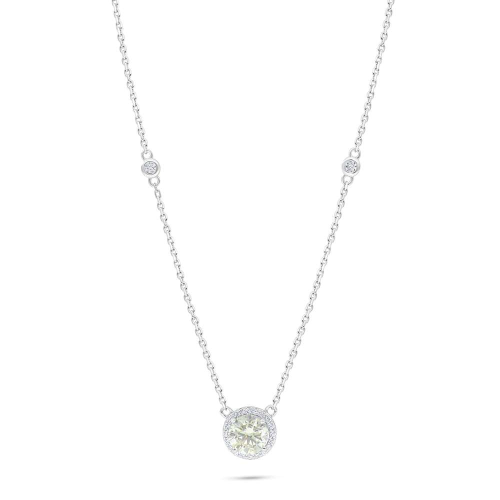 Sterling Silver 925 Necklace Rhodium Plated Embedded With Diamond Zircon And White Zircon