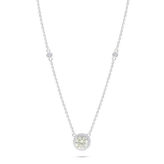 عقد من الفضة الخالصة عيار 925 مطلي روديوم مرصع بالزركون الكناري الالماسي و فص ابيض