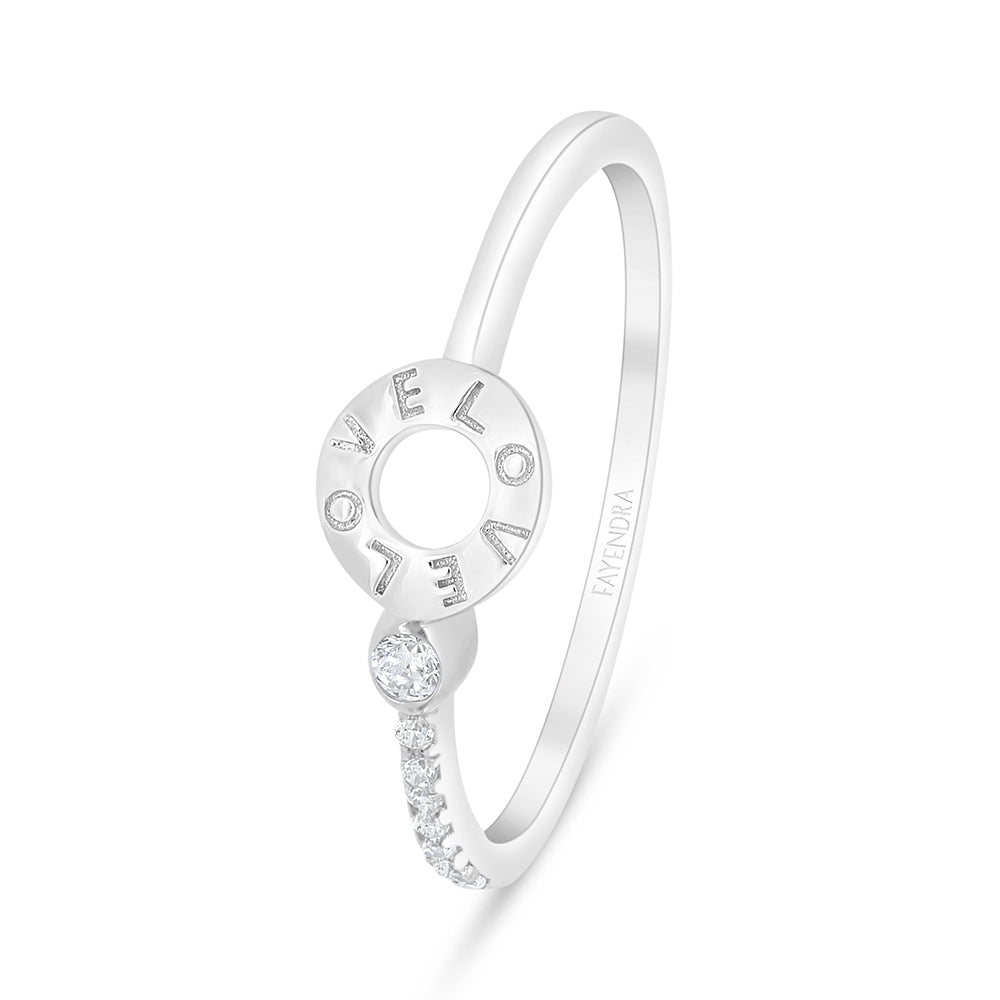 Sterling Silver 925 Ring Rhodium Plated Embedded With White Zircon