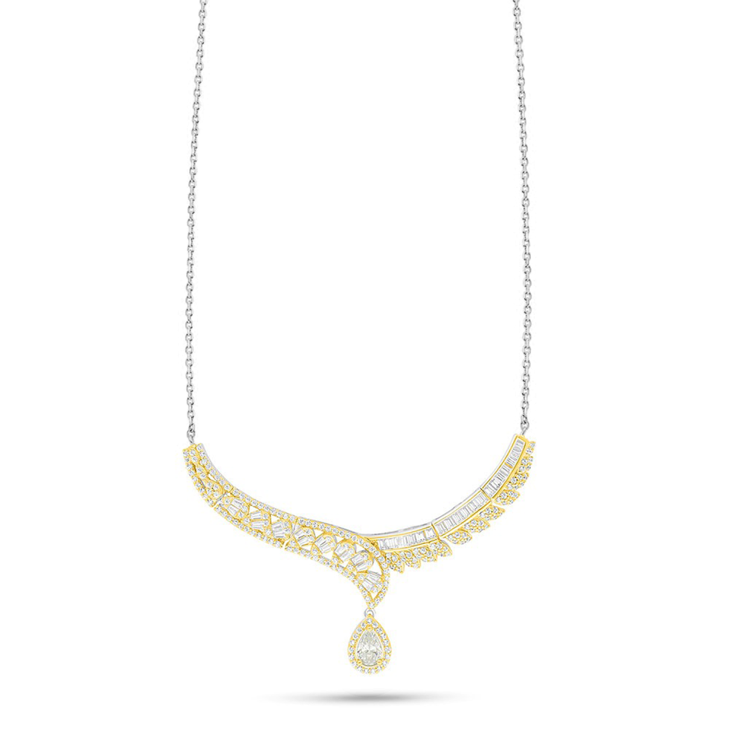 Sterling Silver 925 Necklace Rhodium And Golden Plated Embedded With White Zircon