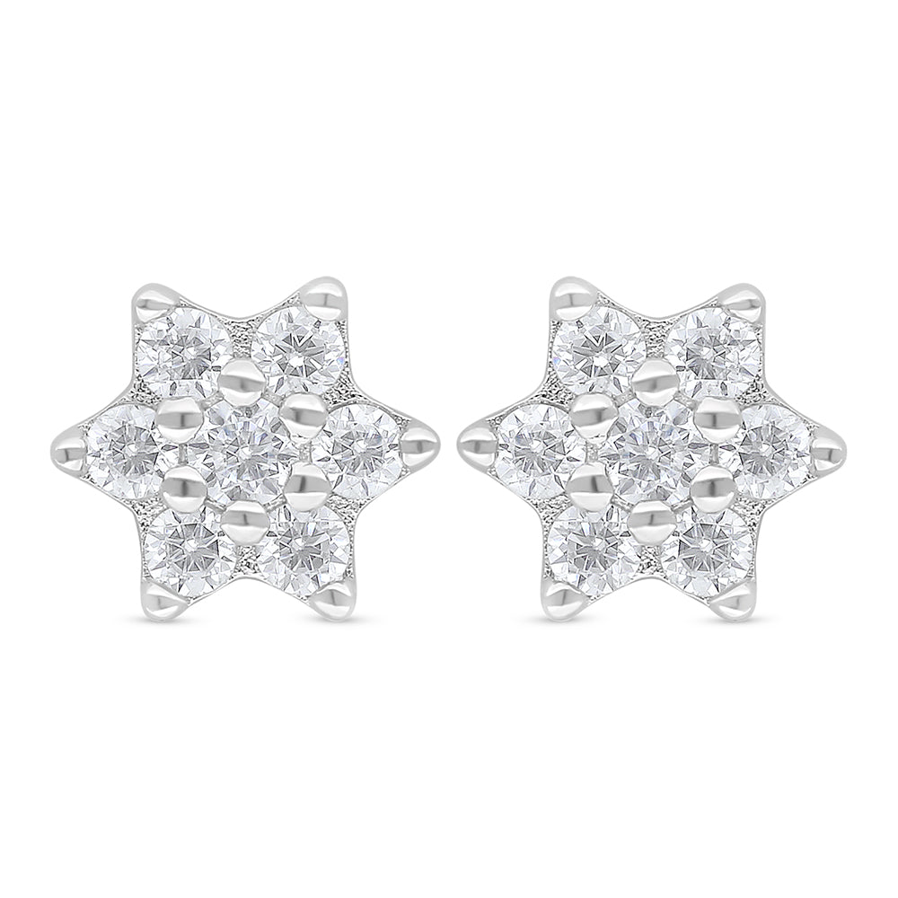 Sterling Silver 925 Earring Rhodium Plated Embedded With White Zircon