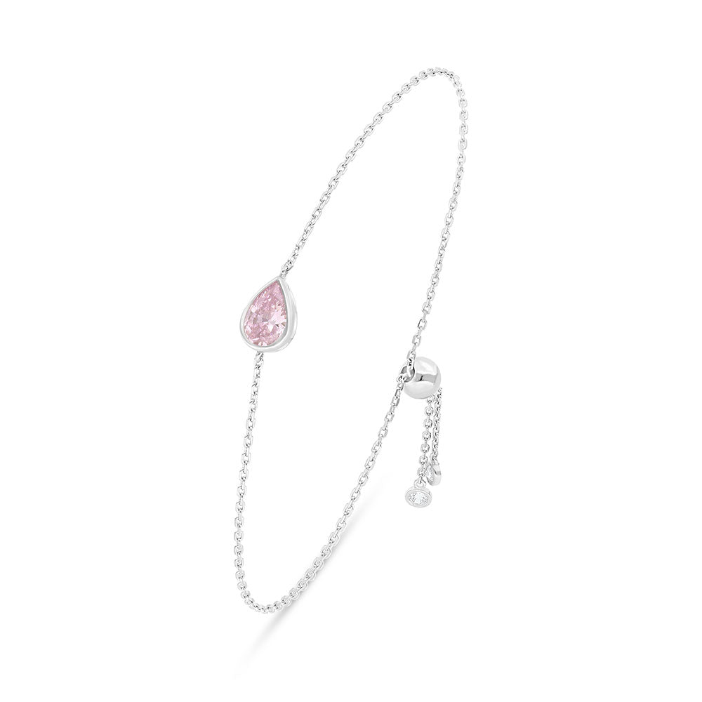 Sterling Silver 925 Bracelet Rhodium Plated Embedded With pink Zircon And White Zircon
